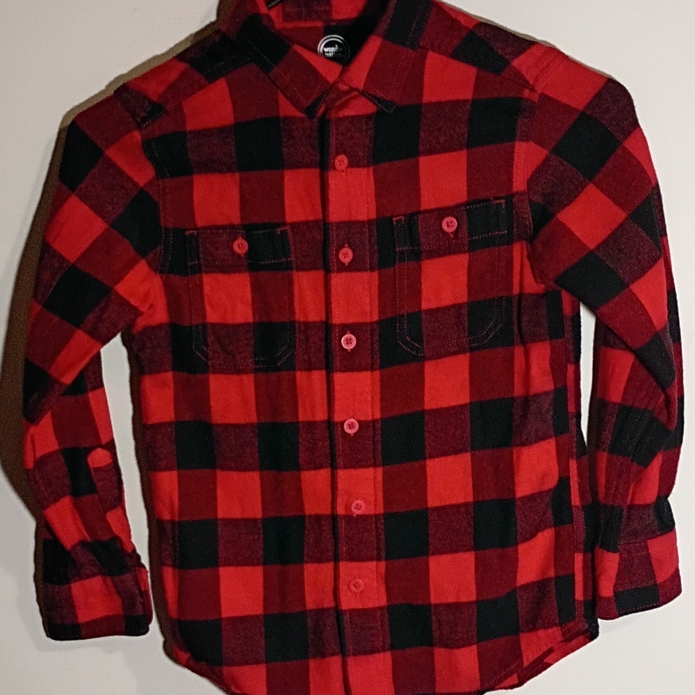 Wonder Nation Checkered Button Down Flannel Shirt Size Medium (8)